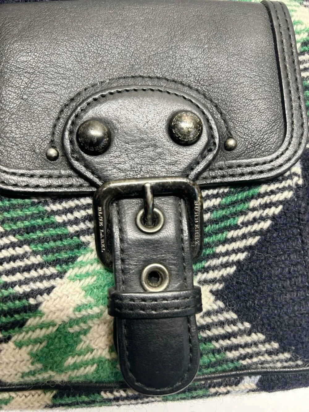 Burberry Black and Green Plaid Shoulder Bag with Chain Strap